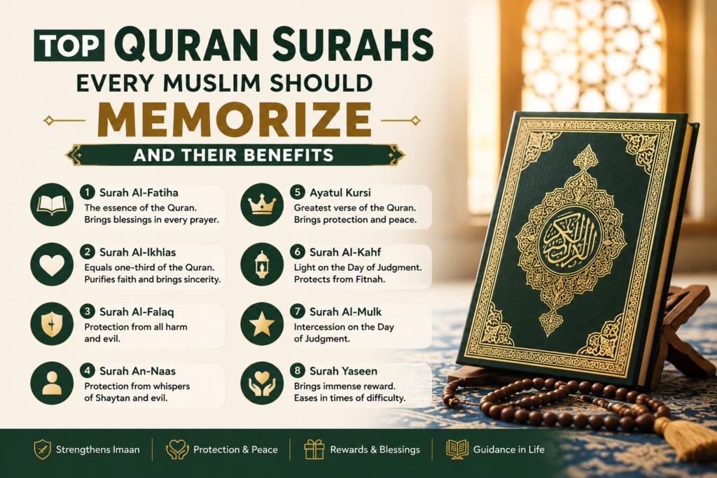 slamiceducationnetwork-Top Quran Surahs Every Muslim Should Memorize and Benefits-Featured image